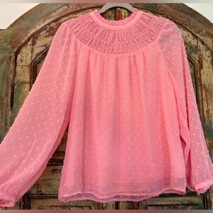 J. Crew Pink Lemonade clip -dot smocked top Size Medium Womens Blouse